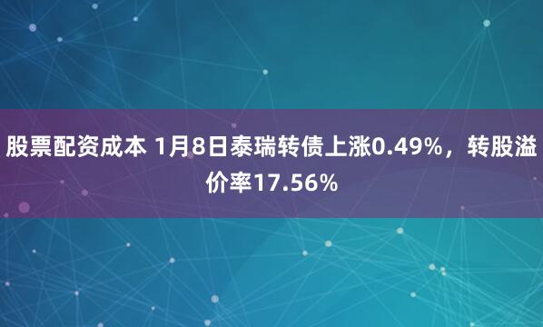 股票配资成本 1月8日泰瑞转债上涨0.49%，转股溢价率17.56%